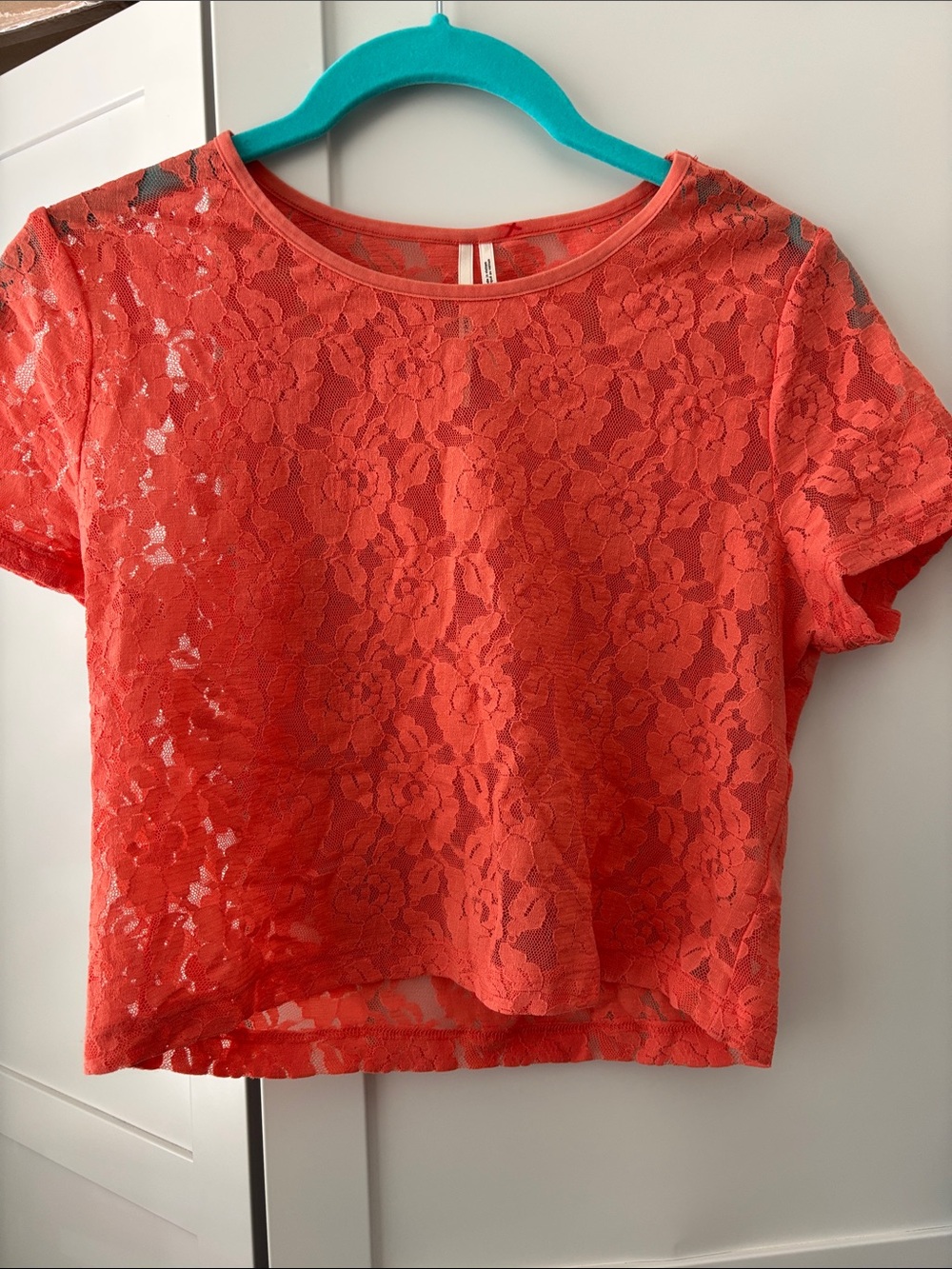 Anthropologie Coral Lace Crop Top